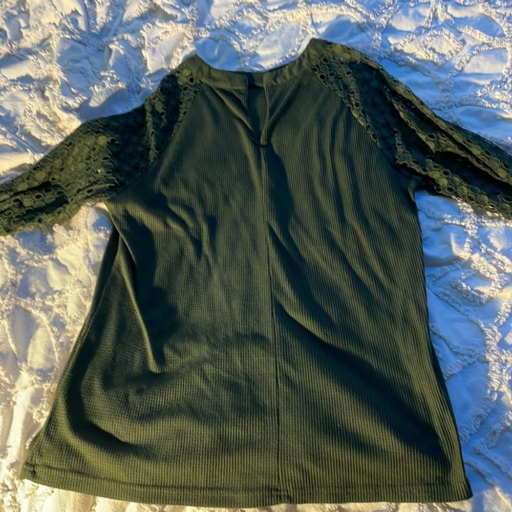 Dark Green long sleeve top with see through sleeves